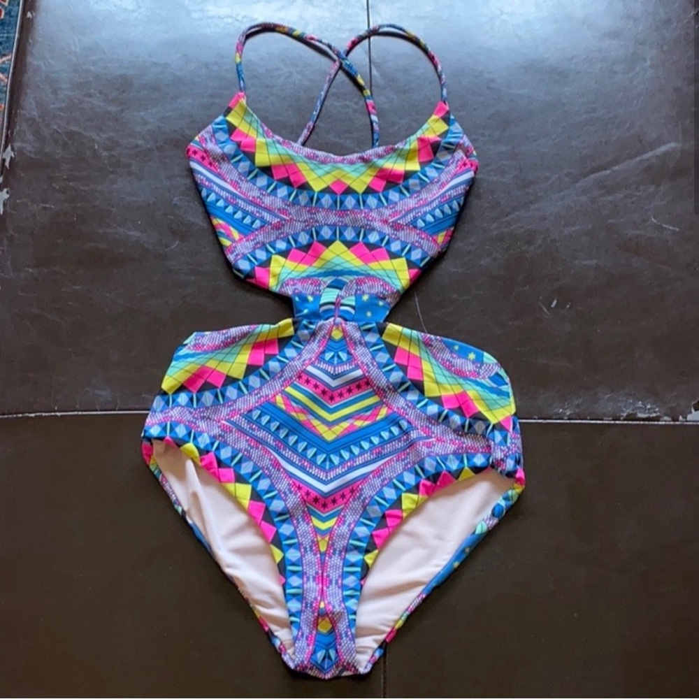 Mara Hoffman psychedelic print one piece swimsuit size small